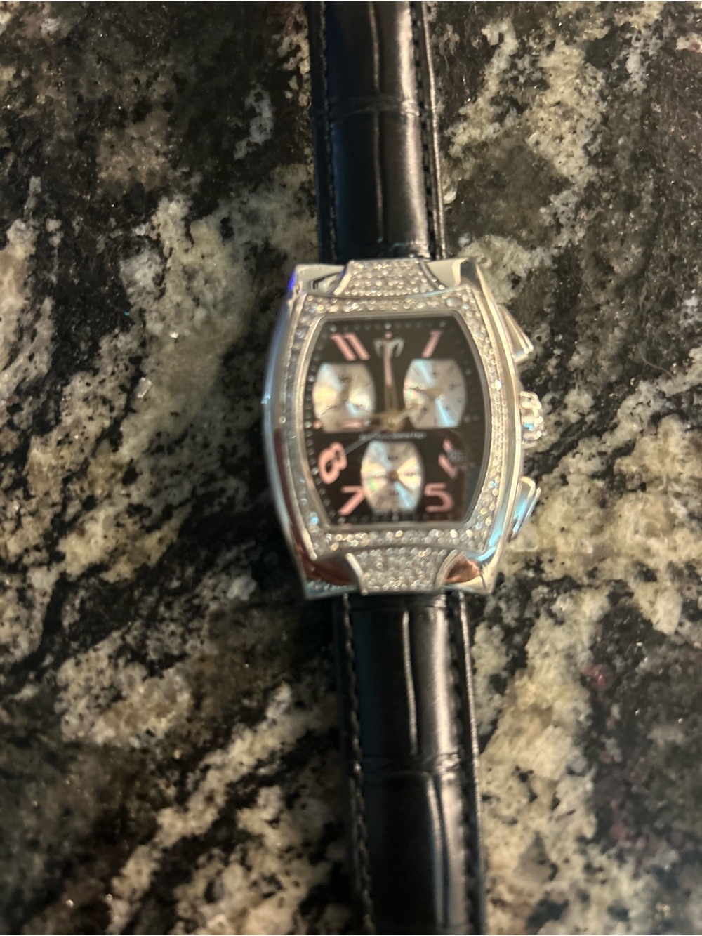 Technomarine Black Leather Strap Diamond Accent Chronograph Watch